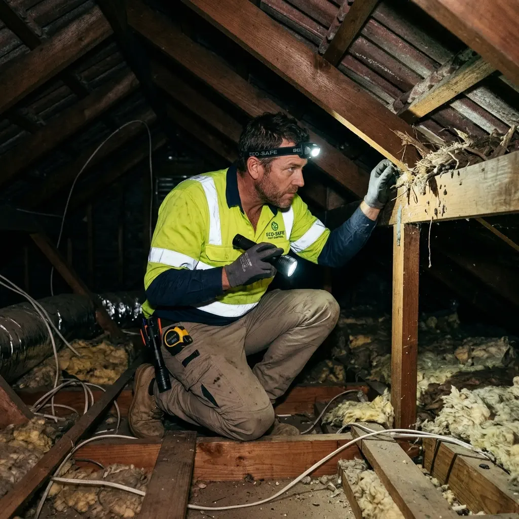 Technician using detection equipment to locate a dead rat inside a Greendale wall cavity
